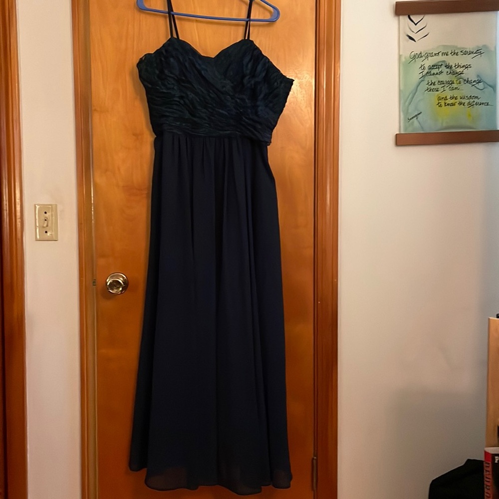 Kanali K navy spaghetti strap bridesmaid dress